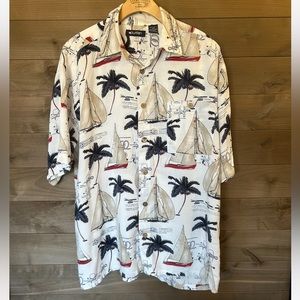 Puritan Hawaiian Button Up Short Sleeve Shirt Men’s Large Sail Boat Shirt